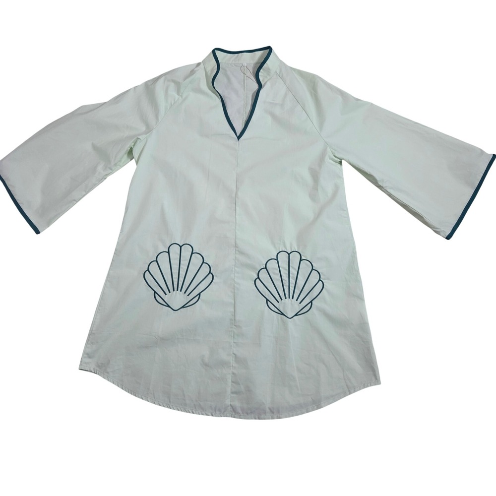 Fashion Mint Green Cotton Shell beach cover up mini Dress Bell Sleeve Womens L - Picture 5 of 10